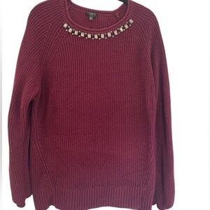 Talbots Burgundy Embellished Burgundy Crew Sweater in size XLP